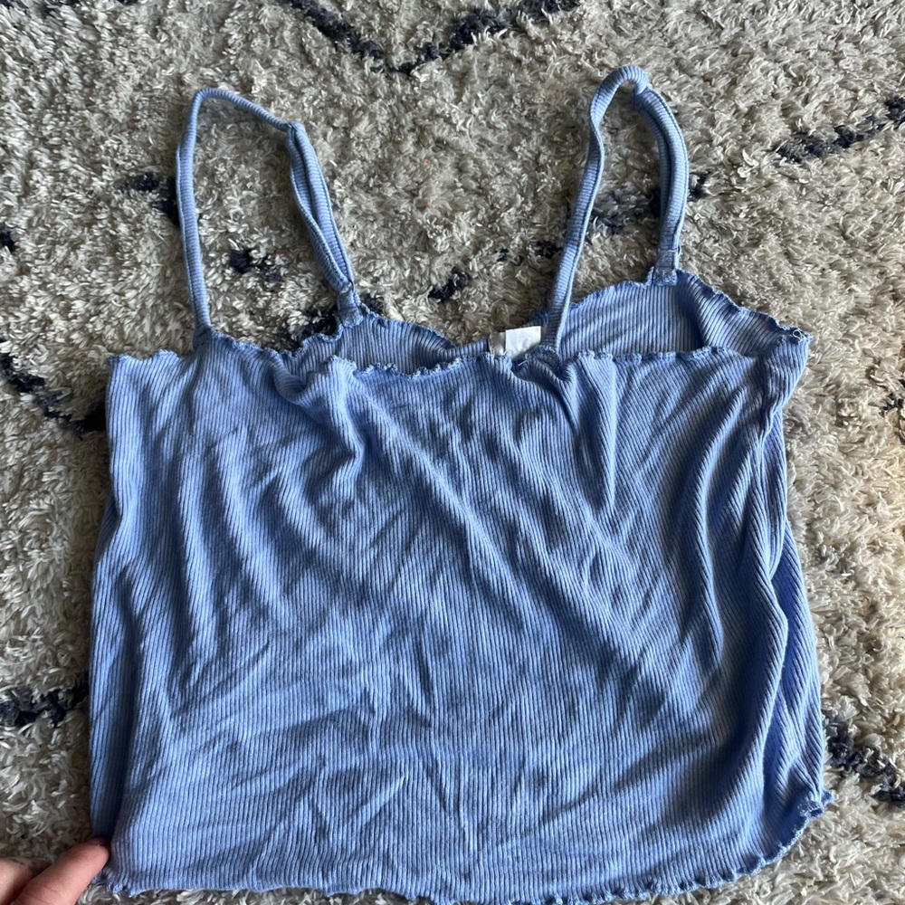 Blue knitted ruffles on the bottom blue tank top